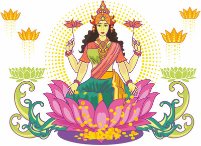 Aashrut decor 35 cm Diwali Special Laxmi Mata Wall Stickers 35Cm X 48Cm| Self Adhesive Sticker(Pack of 1)