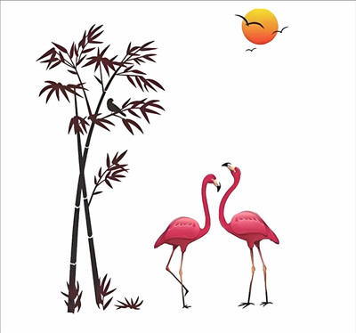Vinay Cotten 80 cm Flamingo & Bamboo Tree Wall Sticker for Home Decoration – 70 x 80 CM Reusable Sticker(Pack of 1)