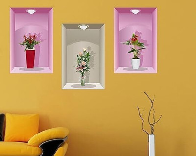 Rathor Design 46 cm 3D Flower Pot Decal Beautiful Design Wall sticker_New_Relist Self Adhesive Sticker(Pack of 1)