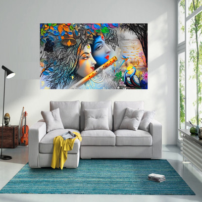 SENAWATDESIGN 91 cm Beautiful 3D Radha & krishna animated wall sticker Self Adhesive Sticker(Pack of 1)