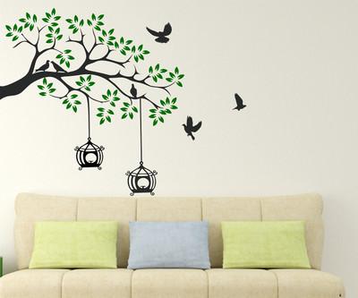 Wollzo 140 cm Tree with branch Removable Sticker(Pack of 1)