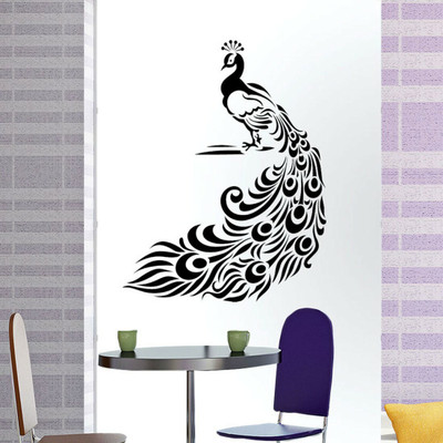 walkart 2.54 cm black peacock with its feather Removable Sticker(Pack of 1)