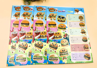 Paper Bear 2.5 inch kawaii hamburger sticker Non-Reusable Sticker(Pack of 4)