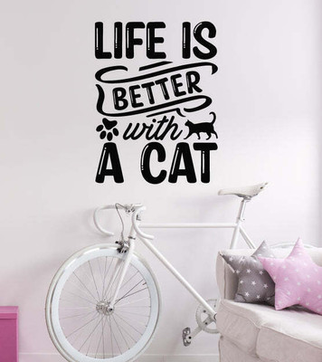 SnappyVinyl 27 cm Better With Cat Funny Self Adhesive Sticker(Pack of 1)