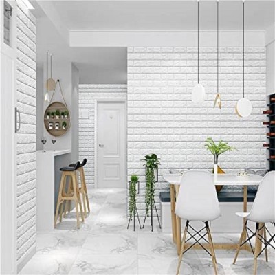 PINJAS 70 cm 3D White Brick Wallpaper for Walls Living Room Bedroom Kitchen Furniture Self Adhesive Sticker(Pack of 5)