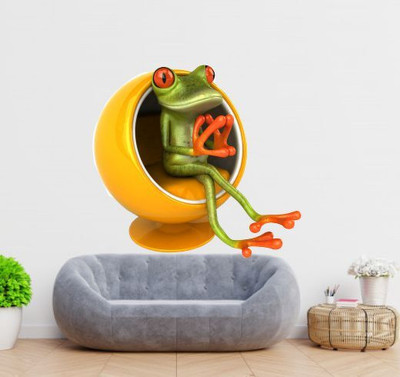 Aashrut decor 60 cm Funny Sitting Frog Wall Sticker (56cm x 60cm) Self Adhesive Sticker(Pack of 1)