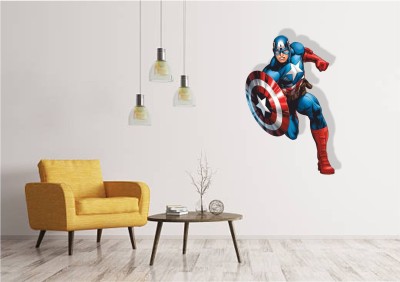 Jump up 45 cm Cartoon Captain America Multicolour Wall Sticker Self Adhesive Sticker(Pack of 1)