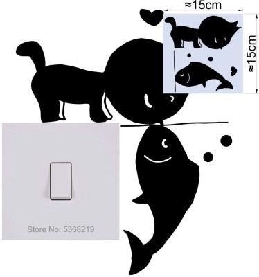 Xskin 15 cm Cat kisses Fish Switch Board, Wall Sticker Easy to Apply and Remove Self Adhesive Sticker(Pack of 1)