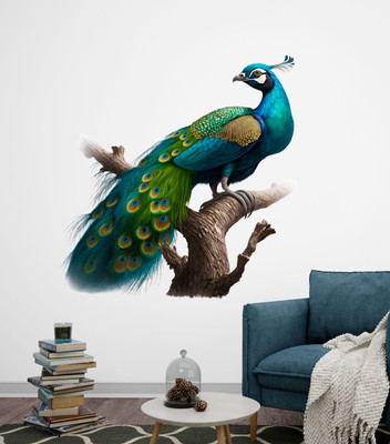 Riditcreation 58 cm Peacock on tree Self Adhesive Sticker(Pack of 1)