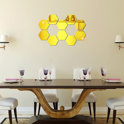 Bnezz 12.1 cm A-10HexagonGold Self Adhesive Sticker(Pack of 10)