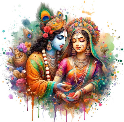 RUHIDECOR 50 inch RD687 Cute Bal Gopal With Radha Colourful Self Adhesive Sticker(Pack of 1)