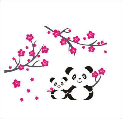 Vijaya enterprises 12 inch Two Cute Baby Panda Wall Sticker|Panda And Cherry Blossom Tree Size 16x12 inch Self Adhesive Sticker(Pack of 1)