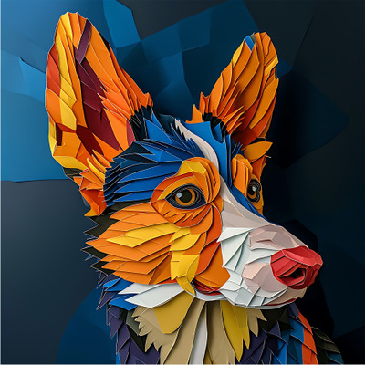 EXO DECOR 18 inch Lancashire_Heeler_Origami 3D Animals Decorative Wall Sticker for Living Room Self Adhesive Sticker(Pack of 1)