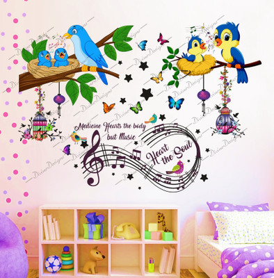 DivineDesigns 61 cm Birds Cages Singing on Branch & Music Notes Self Adhesive Sticker(Pack of 1)