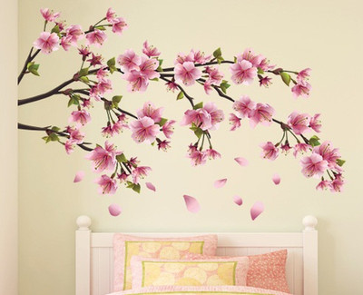 Happy Walls 10 Sakura Cherry Blossom Self Adhesive Sticker(Pack of 1)