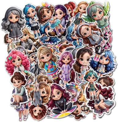 SoFFXia 5.5 cm Girl_Stickers for Water Bottles, Laptop, Computer, Phone for Teens Adults Non-Reusable Sticker(Pack of 60)