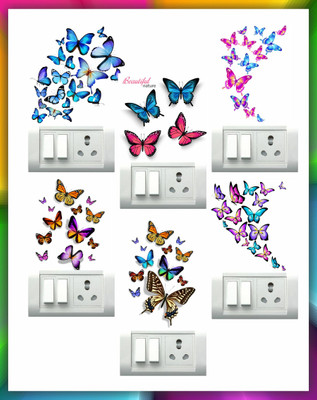 DivineDesigns 13 cm Colorful Butterflies Nature Self Adhesive Sticker(Pack of 1)