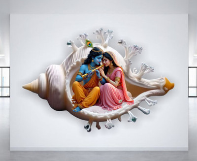RUHIDECOR 60 cm RD905 Cute Krishna Radha Flute Song In Shank 40x60 Self Adhesive Sticker(Pack of 1)