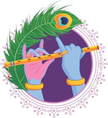 CreativeEdge 61 cm Wall Sticker Lord Krishna Hand Flute and Peacock Feather Self Adhesive Sticker(Pack of 1)