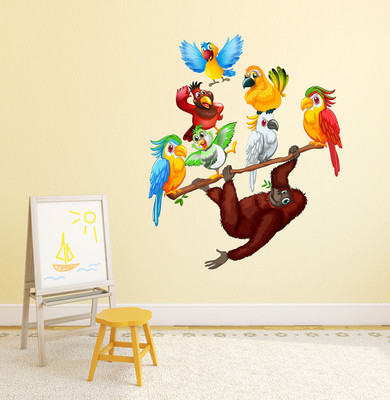 MIIKOR 60 cm Birds & Monkey | Non-Reusable Sticker Self Adhesive Sticker(Pack of 1)