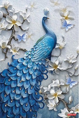 ZEN TREK 45 cm Peacock Blue With White Flower Sparkle 1822 Self Adhesive Sticker(Pack of 1)