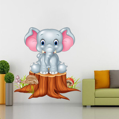 parth decor 60 cm ELEPHANT CARTOON WALL STICKER (57X60) CM Self Adhesive Sticker(Pack of 1)