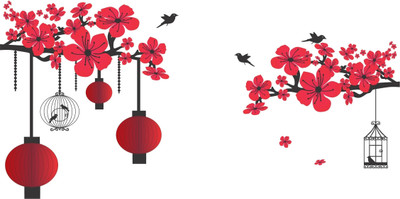 Saiii Designs 76 cm Chinese Lamps in Double Sheet' Wall Sticker PVC Vinyl (76X142 cm) Self Adhesive Sticker(Pack of 1)