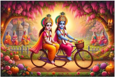 komstec 18 inch Lord Krishna Radha Ji Wall Sticker Poster For Home, Living Décor 18x12 Inches Self Adhesive Sticker(Pack of 1)