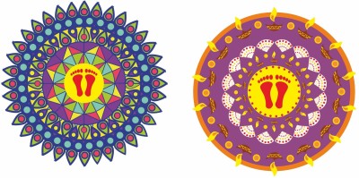 SHAH CREATION 30 cm Diwali Special - Colourful Decorative Rangoli Sticker Self Adhesive Sticker(Pack of 2)