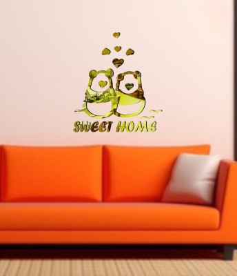 ShobhaDecor 30 cm Sweet Home panda 3D Mirror wall sticker Self Adhesive Sticker(Pack of 1)
