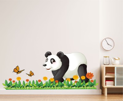 Decor hubb 76 cm Breautiful Grass With Panda Wall Sticker for Home Decor Self Adhesive Sticker(Pack of 1)