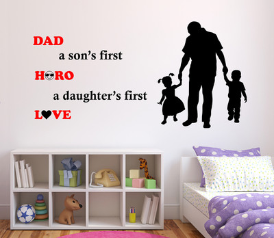 WALLDECORS 60.96 cm DAD QUOTES WITH DAD & CHILDRENS IMAGE Self Adhesive Sticker(Pack of 1)