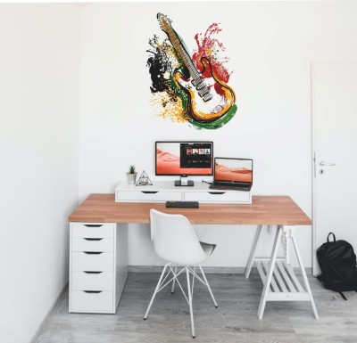 Jump up 58 cm Amazing Colourful Guitar 3D Vinyl Wall Sticker Size 45 cm X 58 cm Self Adhesive Sticker(Pack of 1)