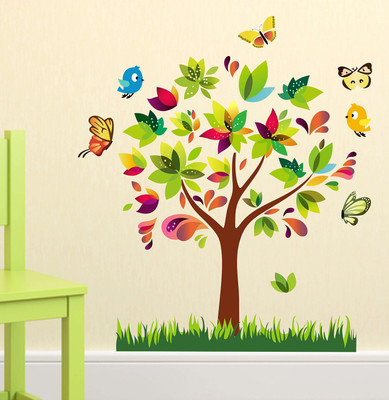 Littlebuds 110 cm Colorfull Tree Removable Sticker(Pack of 1)