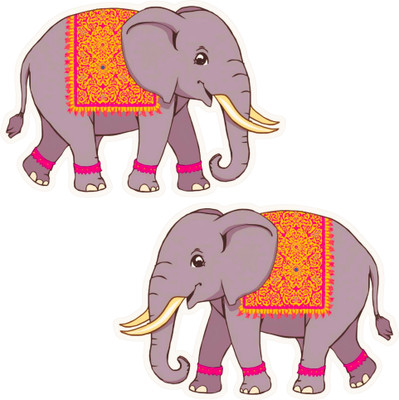 STIXY 10 cm Royal Elephant Pair Wall Sticker – Traditional Art Design | Water-Resistant Self Adhesive Sticker(Pack of 2)