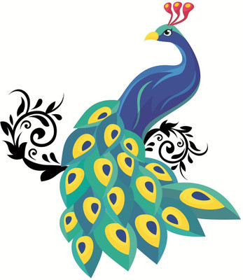WALLARSH 57 cm peacock Self Adhesive Sticker(Pack of 1)