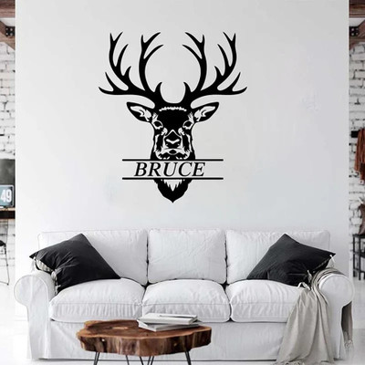 SnappyVinyl 65 cm Cartoon Custom Name Deer Hear Hunting Self Adhesive Sticker(Pack of 1)