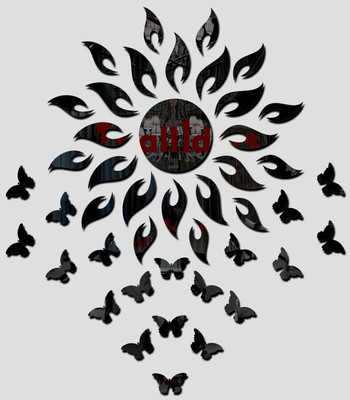 Wallders 60 cm Sun Black With 20 BUTTERFLY Black (Sun Size 45 cm x 45 cm) Mirror stickers Self Adhesive Sticker(Pack of 2)