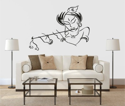 Inkfence 75 cm Beautiful Krishna Playing fluit Wall Sticker Self Adhesive Sticker(Pack of 1)