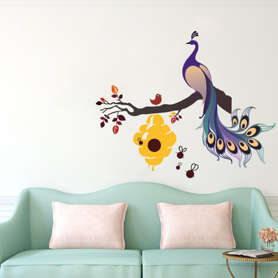 DreamKraft 58 cm PEACOCK WITH TREE Wall Sticker Self Adhesive Sticker(Pack of 1)