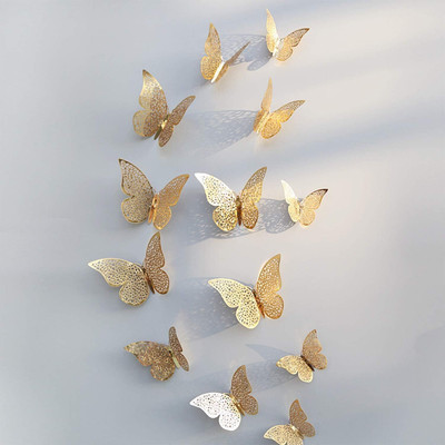 AMEEDARSHAN 20 cm 3D Metallic Finish Home Decor Butterfly with Sticking Pad Self Adhesive Sticker(Pack of 12)