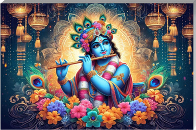 surmul 18 inch Krishna ji With Beautiful Light Background Wall Poster Sunboard For Home, House Self Adhesive Sticker(Pack of 1)