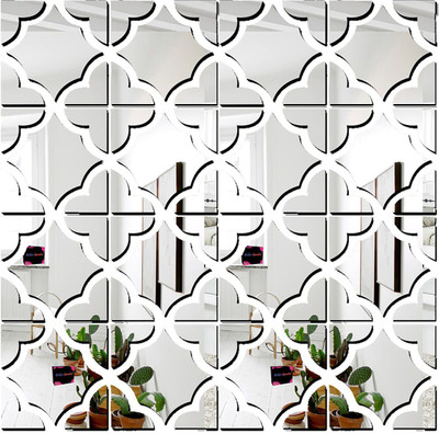 Mirror Sticker 15.26 cm 16 Pattern Silver 3D Mirror Stickers Wall Stickers Acrylic Stickers Self Adhesive Sticker(Pack of 16)