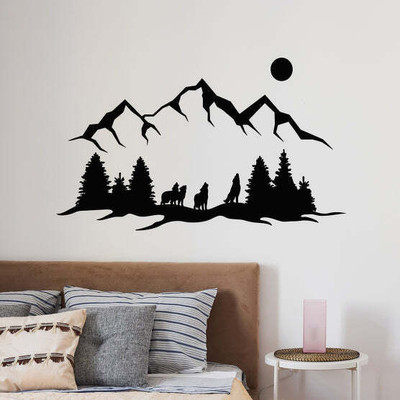 SnappyVinyl 27 cm Howling Wolf The Moon Self Adhesive Sticker(Pack of 1)