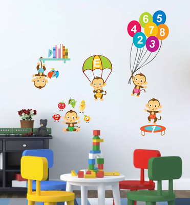 Wallzone 90 cm Happy Monkeys Removable Sticker(Pack of 1)