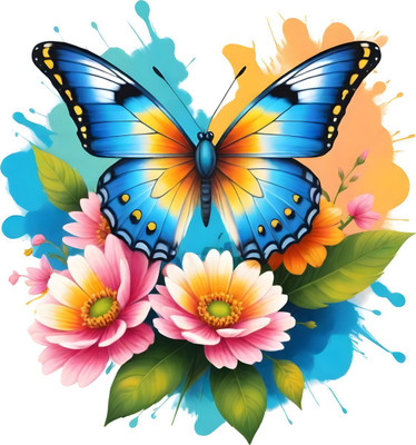 DecorAura 47 cm Beautiful Blue Butterfly Floral Wall Sticker Self Adhesive Sticker(Pack of 1)