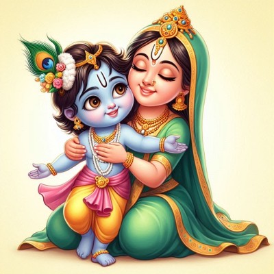 surmul 20.32 cm Maa Yashodha, Little Krishna, Wall Sticker For Home, Living Area 8x8 Inches Self Adhesive Sticker(Pack of 1)