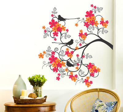 Wallme 90 cm Birds on the Tree | Non-Reusable Stickers Self Adhesive Sticker(Pack of 1)