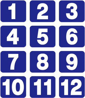 ShubhFly 7.5 cm Number Sticker 1 to 12 Digits Blue Colour Number Sign Laminated Waterproof Self Adhesive Sticker(Pack of 12)
