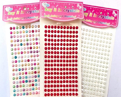 KRYTONE 7 inch Colourful Pearl Stone Self Adhesive Crystal Stickers(MULTICOLOR) Removable Sticker(Pack of 3)